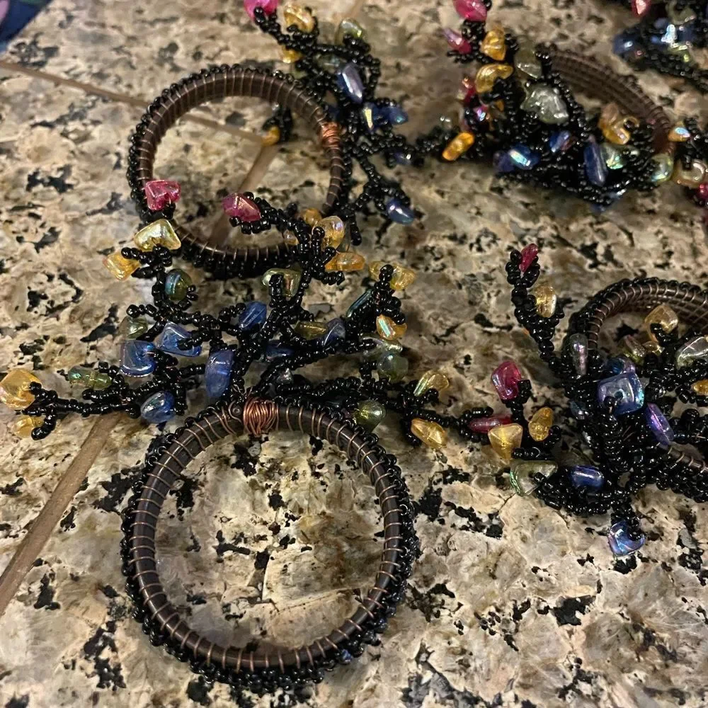 7 Beaded Jeweled Rock Napkin Rings